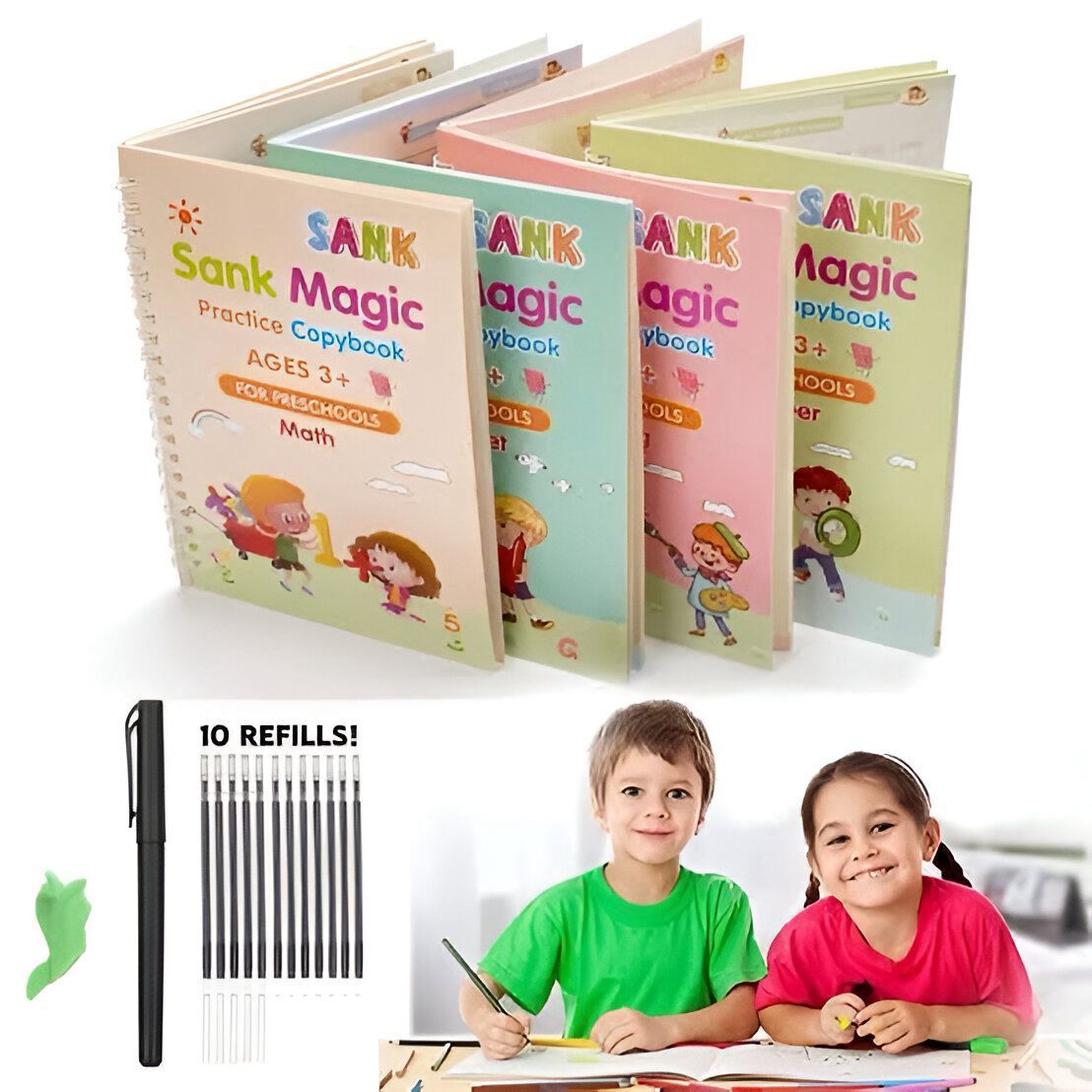 Magic Practice Copybook Set – 4 Books, Pen & 10 Refills