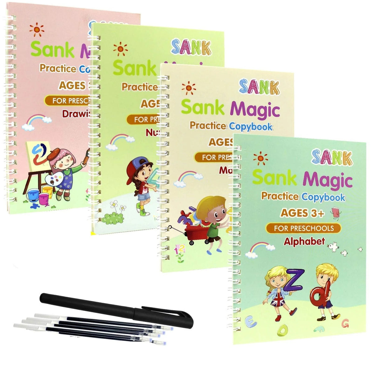Magic Practice Copybook Set – 4 Books, Pen & 10 Refills
