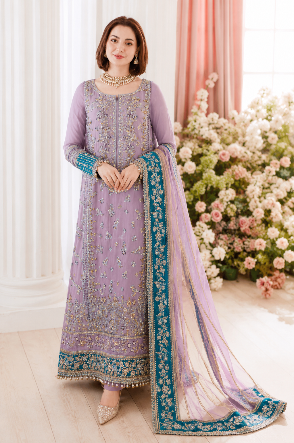 Charizma Chiffon & Net Embroidered 3-Piece Suit | Ada Work & Tassel Details