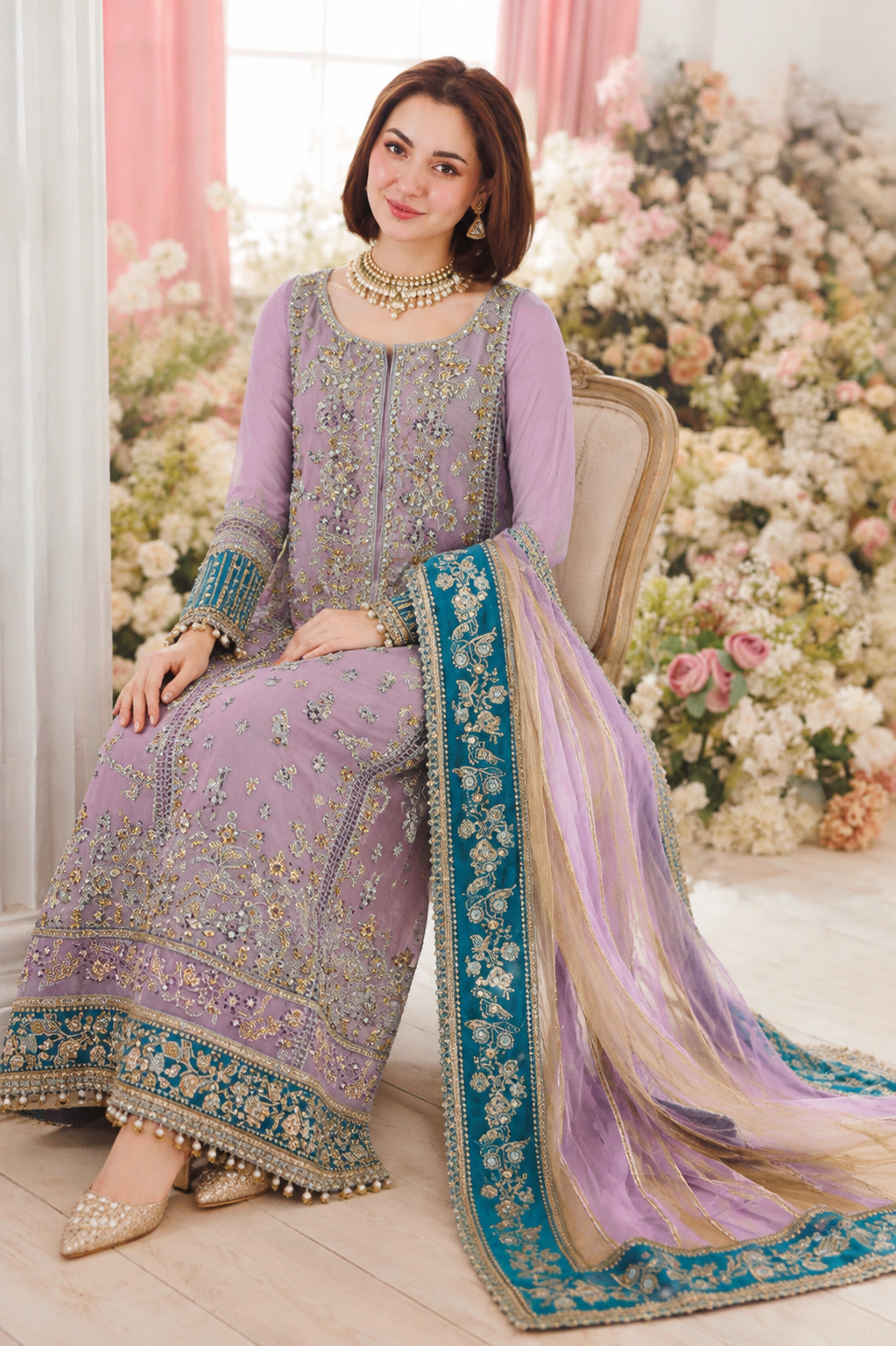 Charizma Chiffon & Net Embroidered 3-Piece Suit | Ada Work & Tassel Details