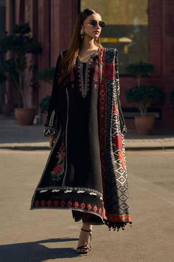 Calvura Black Embroidered Lawn 3-Piece Suit with Printed Monark Voile Dupatta