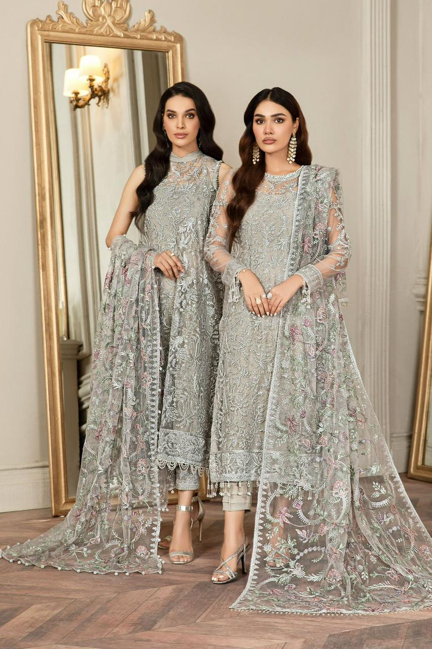 Calvura Zarif Luxury Net Heavy Embroidered 3 Piece Suit with Inner & Ready-to-Wear Dupatta