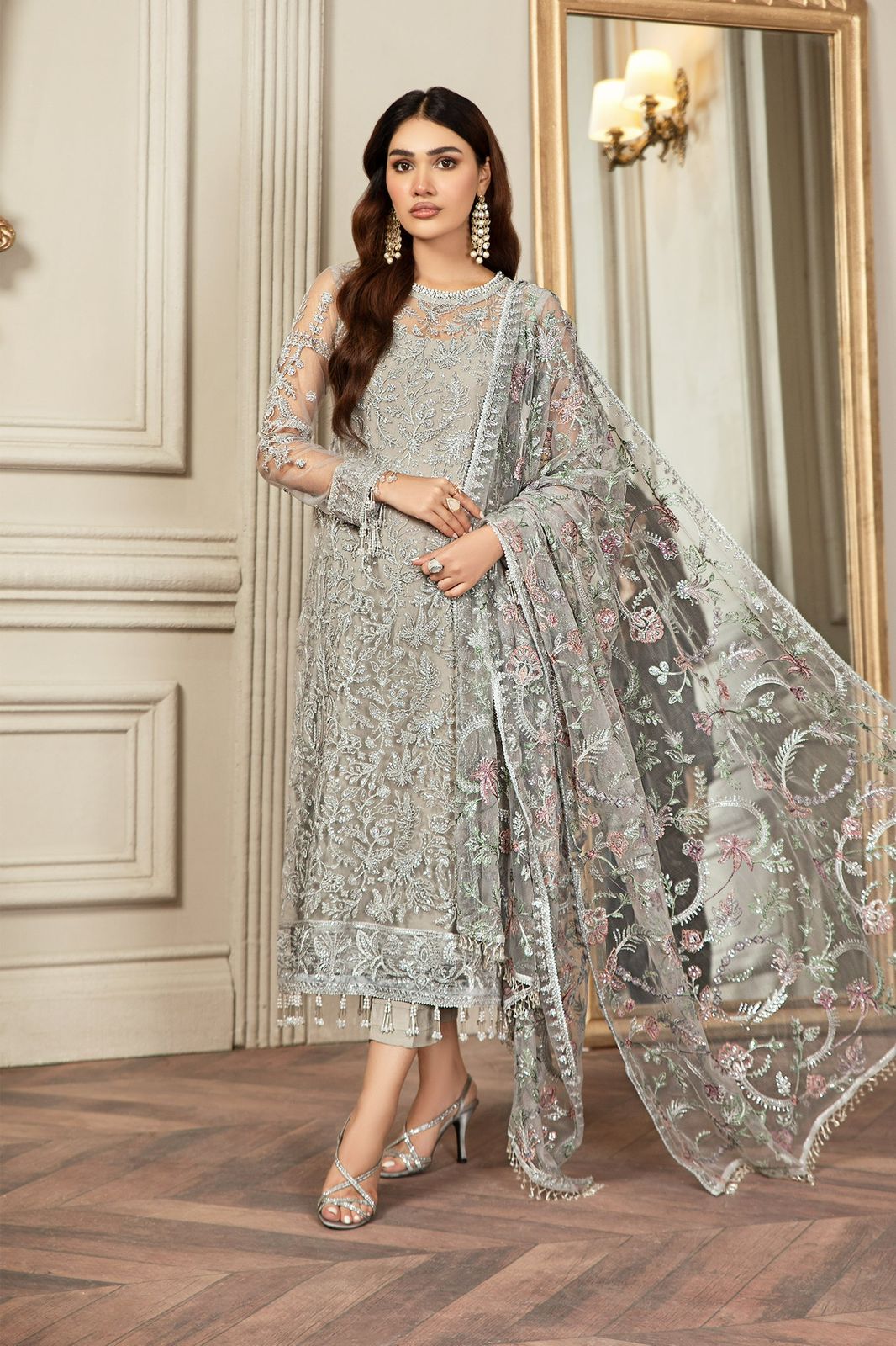 Calvura Zarif Luxury Net Heavy Embroidered 3 Piece Suit with Inner & Ready-to-Wear Dupatta