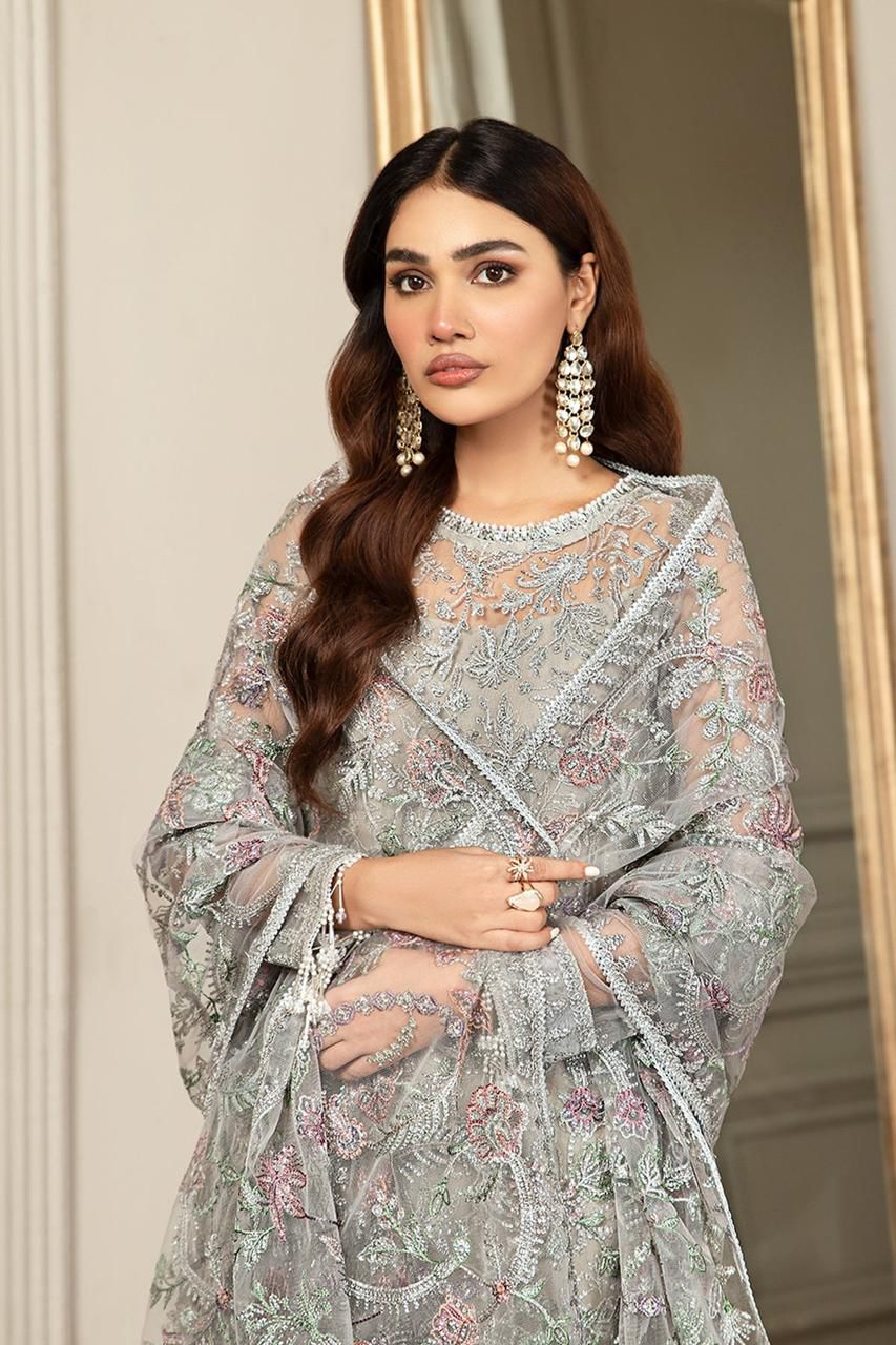 Calvura Zarif Luxury Net Heavy Embroidered 3 Piece Suit with Inner & Ready-to-Wear Dupatta