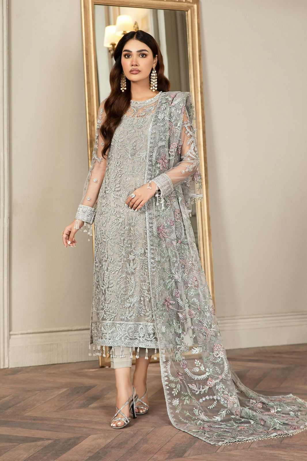 Calvura Zarif Luxury Net Heavy Embroidered 3 Piece Suit with Inner & Ready-to-Wear Dupatta